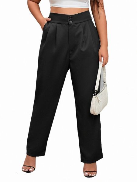 

plus size pants plus slant pocket fold pleated tailored pants d2ae#, Black