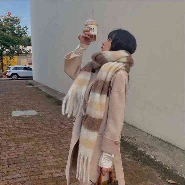 

designer scarf acne sweden studios new style ac knitted stripe color matching tassel warm autumn and winter couple shawl tide live broadcast, Blue;gray