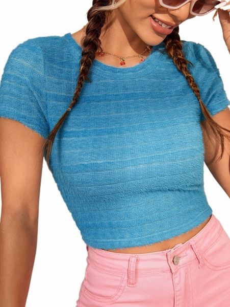 

women's t-shirt marled knit crop tee 2022 new w3ek#, White