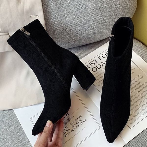 

boots autumn winter high heels women ankle chelsea boots fashion party chunky pumps causal ladies shoes stretch boots zapatos 220908, Black