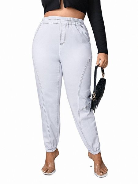 

women's jeans plus stitching jogger jeans b42r#, Blue