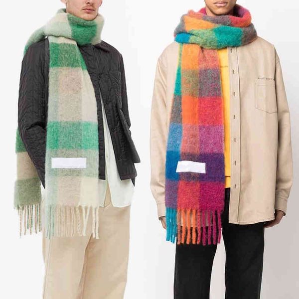 

designer scarf acne sweden studios 22 years new ac four-color gw is colorful stitched cashmere plaid warm and soft for women in winter, Blue;gray