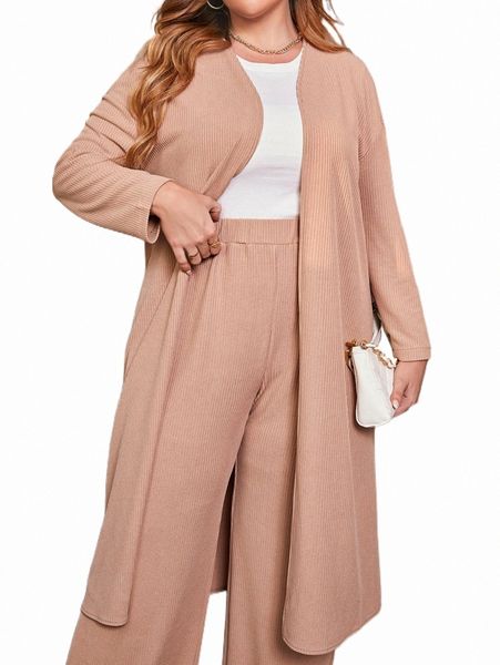 

plus size dresses plus drop shoulder open front coat & wide leg pants u0ie#, Black