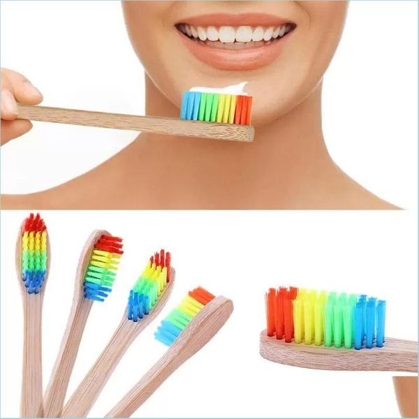 

toothbrush eco-friendly bamboo handle rainbow toothbrush health portable soft bristle head cleaning care tools drop delivery 2021 bea dh8fw