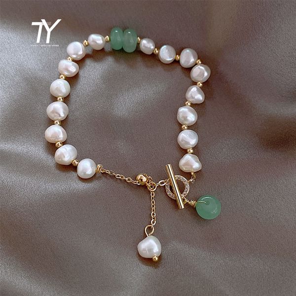 

baroque green crystal luxury natural pearl bracelet korean fashion jewelry wedding girls elegant accessories bracelets for woman, Golden;silver