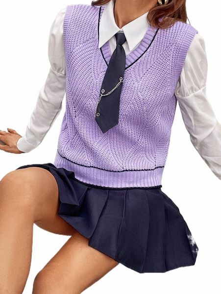 

women's sweaters 1pc striped trim sweater vest u4lr#, White;black