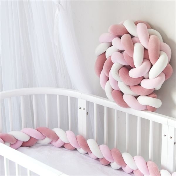 

bed rails 4m baby bed bumper on the crib bedding set for born baby cot protector knot braid pillow cushion crib anti-collision fence 220908