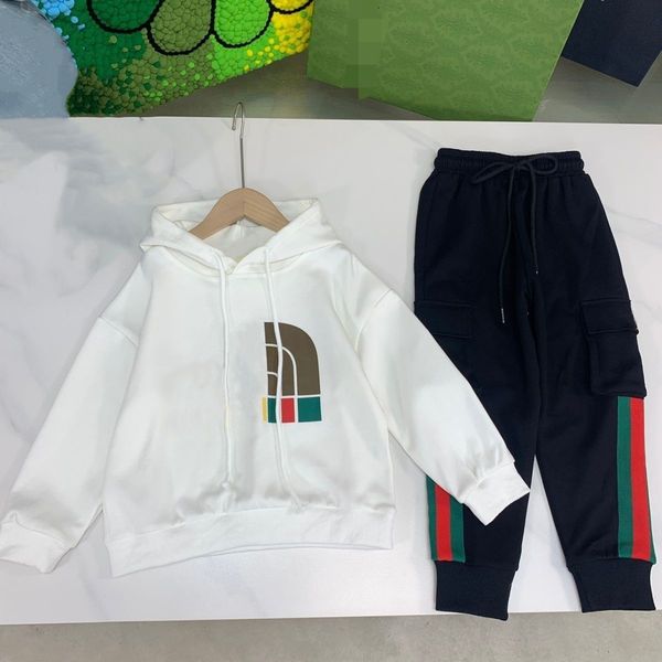 

set hoodie baby clothe girls boys clothing children sets 2 pieces sweatshirts and pants sports kids with letters size 110-160cm, White