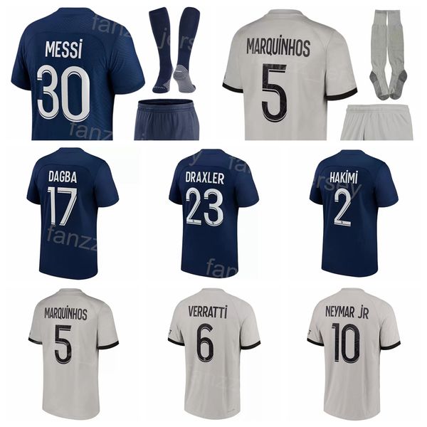 

2022-23 man kids club soccer 7 kylian mbappe jersey fc set 2 achraf hakimi 8 leandro paredes 25 nuno mendes 6 marco verratti 30 lionel m e s, Black