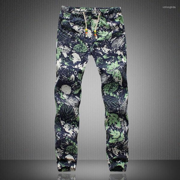 

men's pants printed linen trousers jogging casual summer trackpants, Black