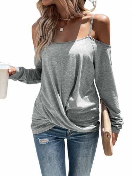 

women's t-shirt cold shoulder twist hem tee 2022 new y9qb#, White