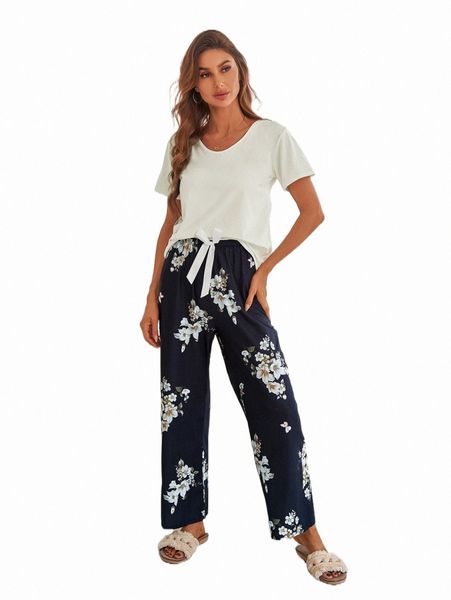 

women's sleepwear floral print bow front pj set g62w#, Black;red