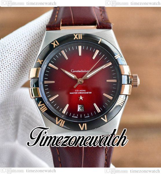 

39mm 8900 automatic mens watch 131.23.41.21.11.001 d-red dial two tone steel case black bezel brown leather strap new watches twom timezonew, Slivery;brown