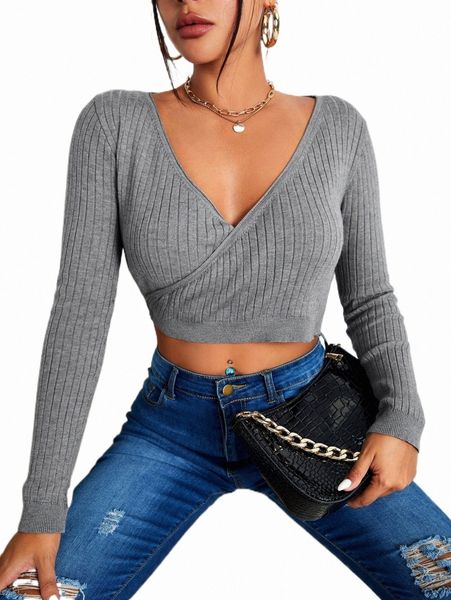 

women's sweaters surplice neck tie back crop sweater 94ie#, White;black
