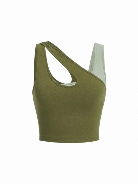 

women's tanks & camis mod asymmetrical neck cut out crop tank z4m8#, White