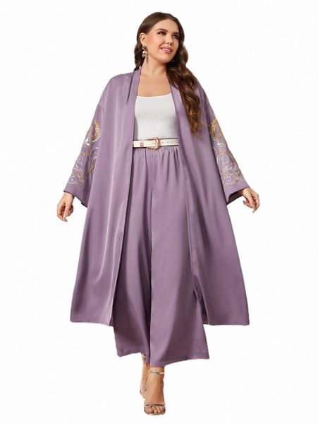 

plus size dresses plus floral embroidery coat & wide leg pants k6j6#, Black