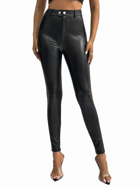 

women's pants & capris tall high waist pu leather skinny pants p60c#, Black;white