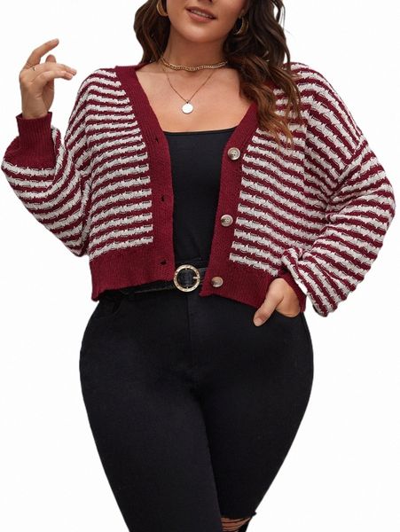 

plus size t-shirt plus striped pattern drop shoulder cardigan q6q3#, Black