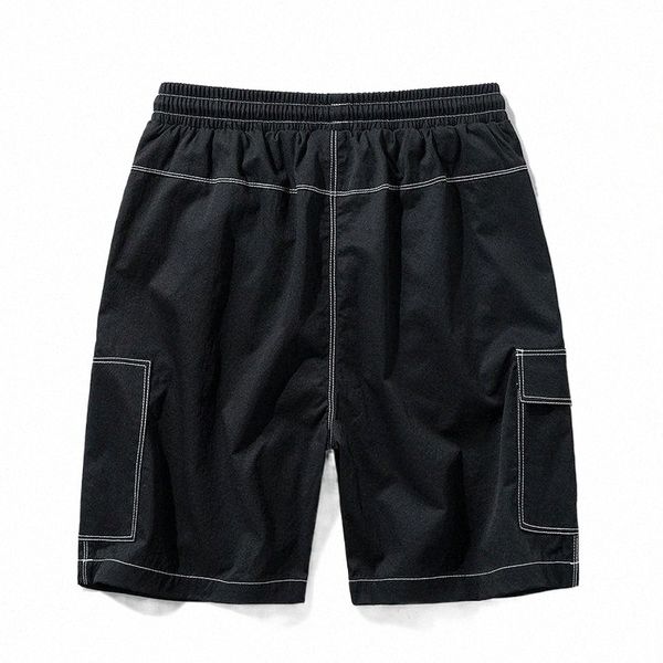 

men's shorts men's shorts trendy brand solid color summer loose embroidered workwear bermuda elastic waist thin cropped pants for, White;black