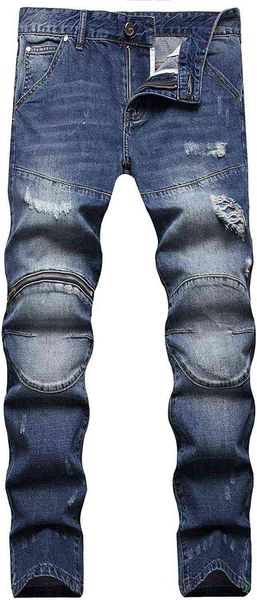 

men's jeans hengao men's fashionable slim cut ripped jeans, Blue