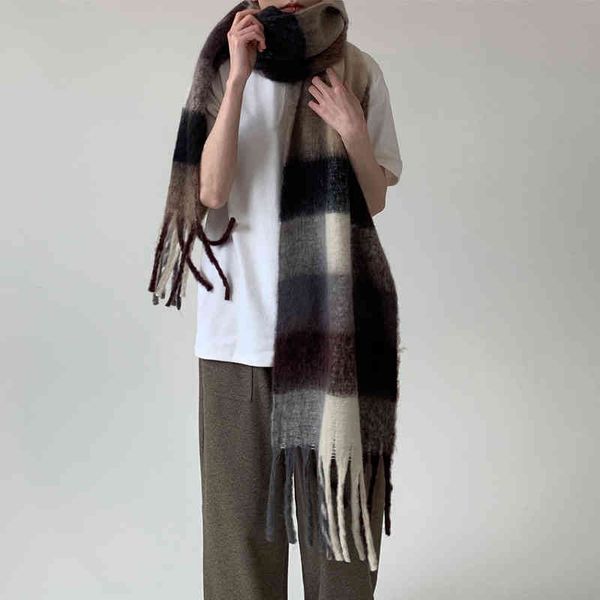 

designer scarf acne sweden studios ac the same rainbow marshmallow gradually spliced plaid cashmere like women's winter warm extended s, Blue;gray