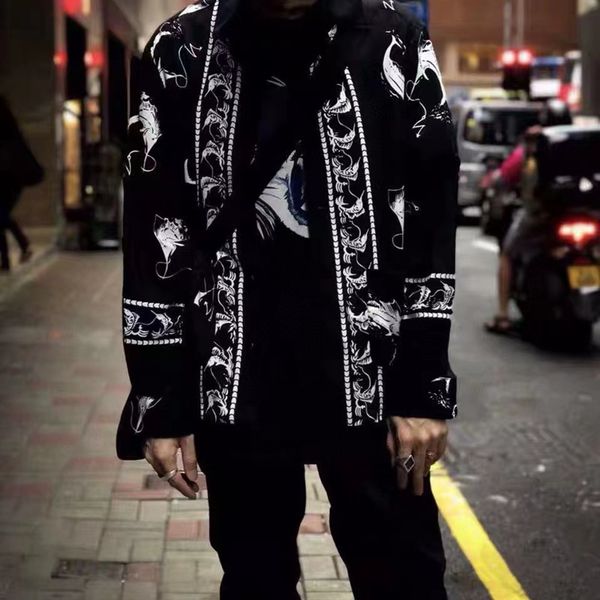 

men black long sleeve casual shirt fashion streetwear loose dress shirts clothing, White;black