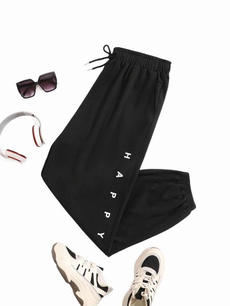 

plus size pants plus letter graphic drawstring waist sweatpants j6ay#, Black