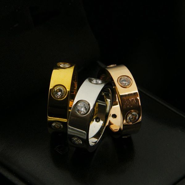 

316l titanium steel hollow with 6pcs diamonds band rings women and men wedding ring jewelry have velet bag ps5497264c, Silver