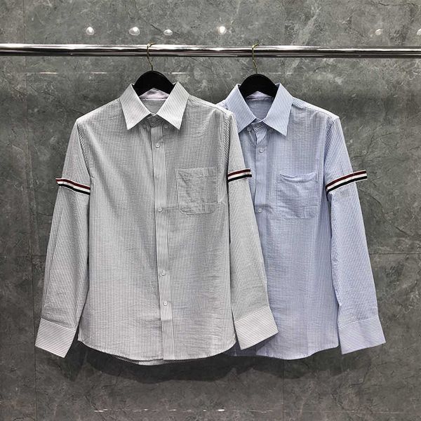 

men's and women's casual shirts 2022 fashion luxury brand tb spring autumn ribbon armband vertical stripe cotton oxford wholesale, White;black