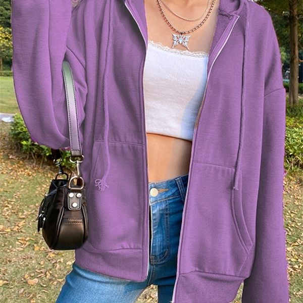

womens jackets brown purple black zip hooded sweatshirt winter jacket oversized hoodie retro pocket woman clothes long sleeve pullover 22090, Black;brown