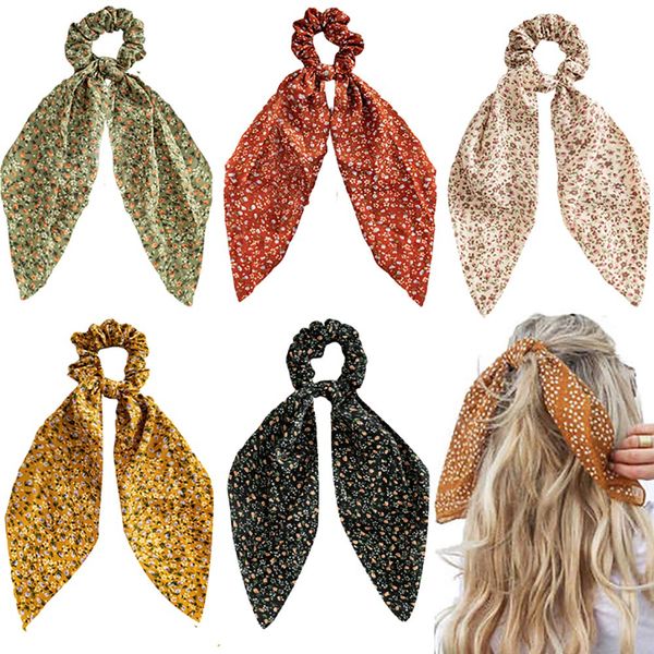 

hair rubber bands l floral scarf with ribbon bow for woman girls scrunchies chiffon scrunchie long ties ponytail holder drop sexyhanz amzmg, Pink