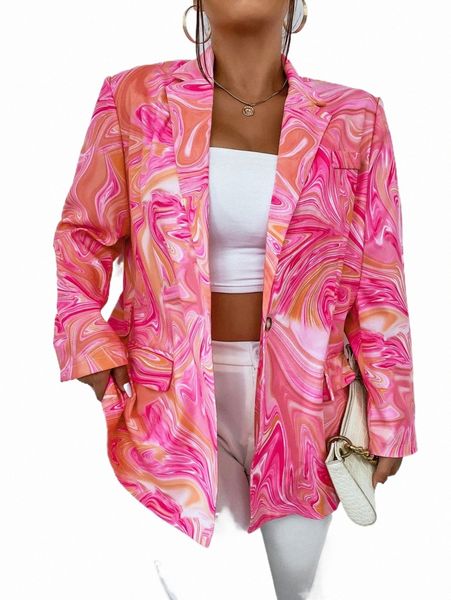 

plus size outerwear & coats plus marble print single breasted blazer d7ko#, Black