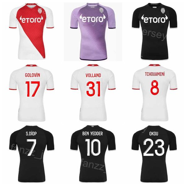 

22-23 club as monaco embolo soccer jersey diatta badiashile diop disasi nubel jean lucas vanderson ben yedder volland diop henrique football, Black;yellow