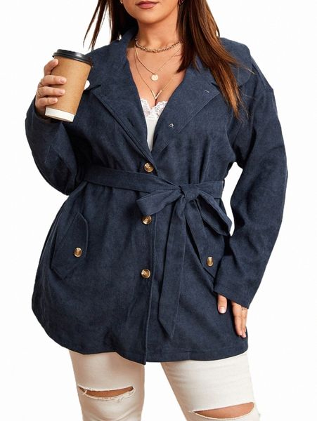 

plus size outerwear & coats plus drop shoulder flap detail belted coat g6zf#, Black