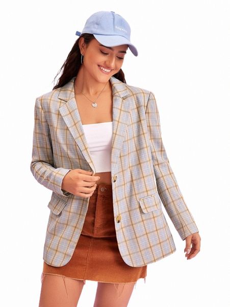 

women's two piece pants plaid split back single breasted blazer y9ze#, White
