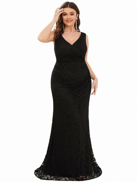 

plus size dresses ever-pretty plus mermaid hem lace formal dress b6nf#, Black