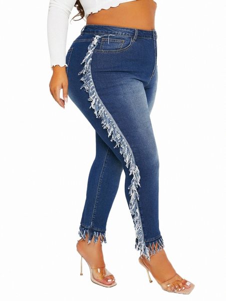 

women's jeans plus high waist fringe trim skinny jeans i5tz#, Blue