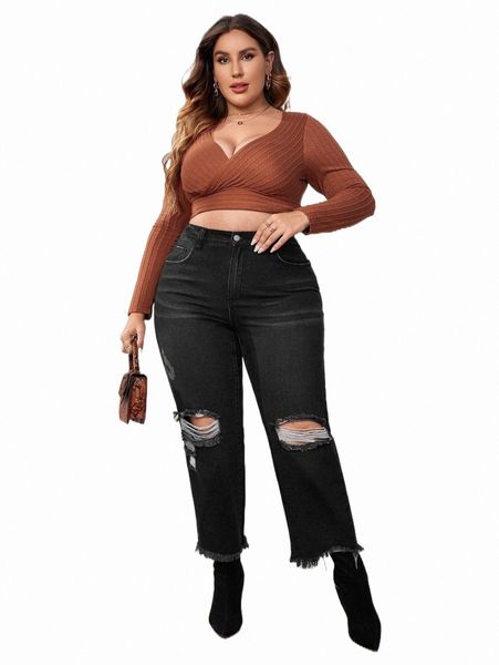 

women's jeans plus high waist ripped raw cut jeans b1pm#, Blue