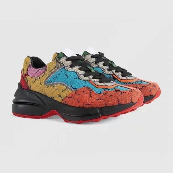 

2022 new sneakers shoes designer rhyton casual 1 genuine leather thick soled mens women dad sneaker letters vintage chaussures lace-up i wsy, Black