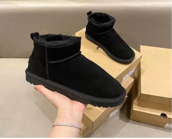 

2022 sell winter classic short mini snow boot women usa gs 585401 winter full fur fluffy furry satin ankle bootss booties slippers us4-13, Black