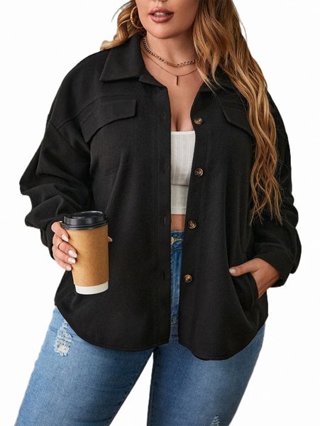 

plus size outerwear & coats plus drop shoulder flap detail overcoat v3qm#, Black