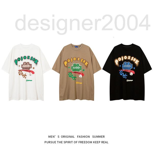 

men's hoodies & sweatshirts designer high street round neck short sleeve men's summer ins american letter printing hiphop loose t-, Black