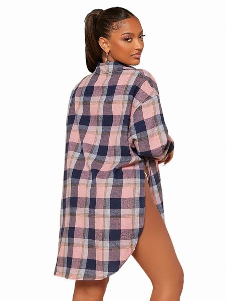 

women's blouses & shirts sxy plaid print drop shoulder shirt v74d#, White