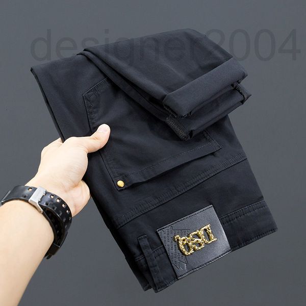

men's jeans designer high end black jeans men's thin fashion light luxury european pants casual elastic korean 0qi2, Blue