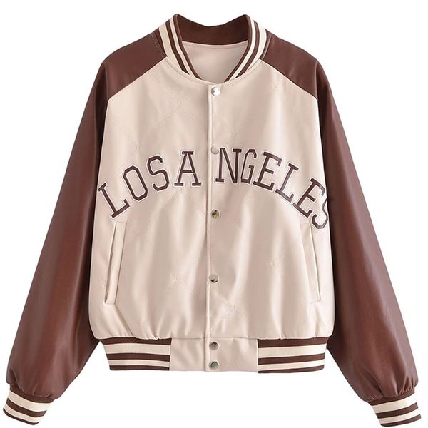 

womens jackets molan retro woman leather jacket vintage baseball kakhi fashion buttonup bomber pu leather female coat outwear 220908, Black;brown