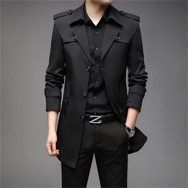 

men's trench coats spring men fashion england style long mens casual outerwear jackets windbreaker brand clothing 220908, Tan;black