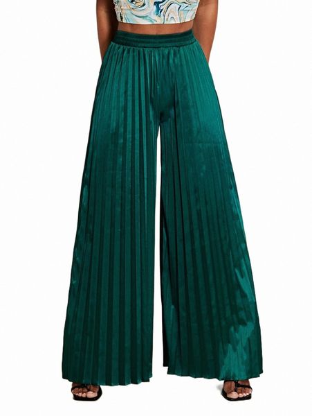 

women's pants & capris high waist pleated wide leg satin pants d8y4#, Black;white