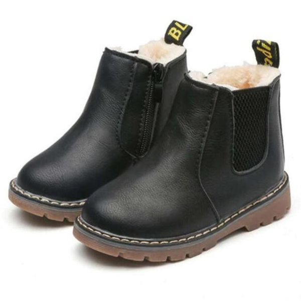 

autumn winter children casual martin boots ankle zip leather retro fashion toddle shoes kids baby girls boys snow boots273r, Black;grey
