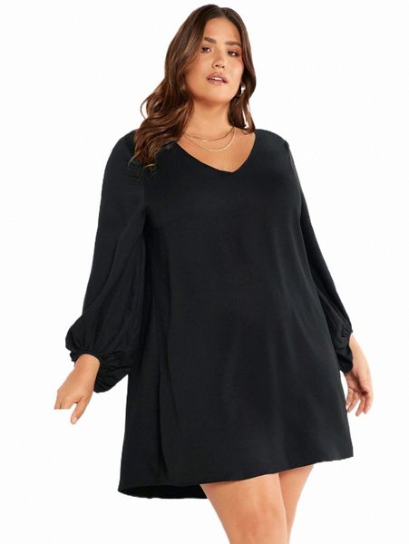 

plus size dresses evolu plus lantern sleeve tunic dress s7wo#, Black