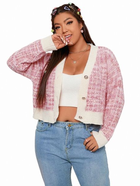 

plus size t-shirt plus plaid pattern drop shoulder cardigan o6x8#, Black
